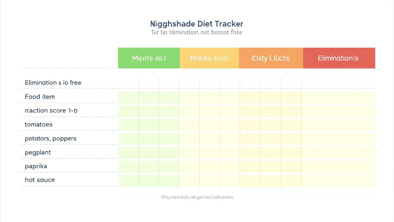 Nightshade elimination diet tracker template showing symptoms log