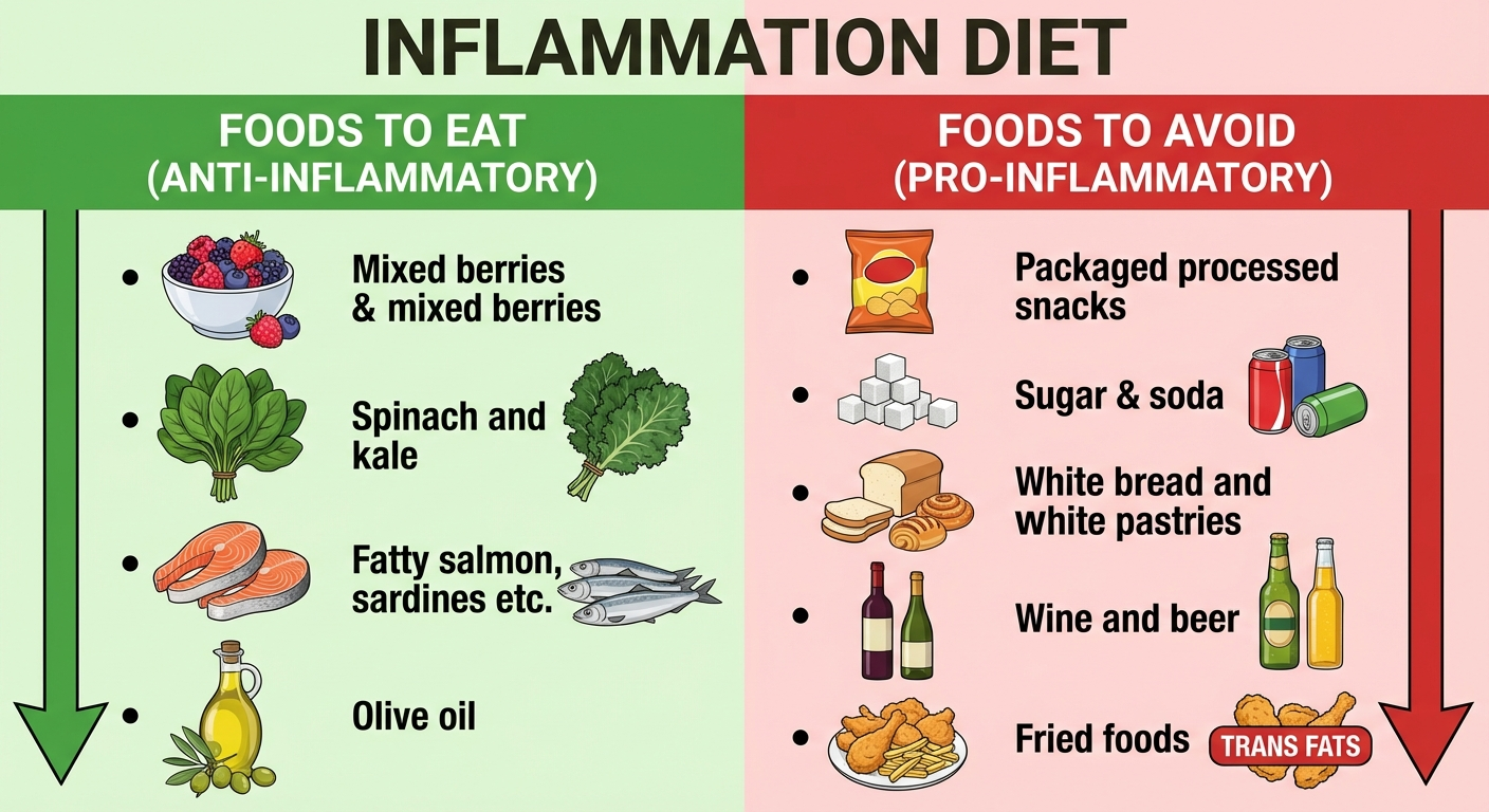 Anti-inflammatory foods comparison chart: foods to eat versus foods to avoid