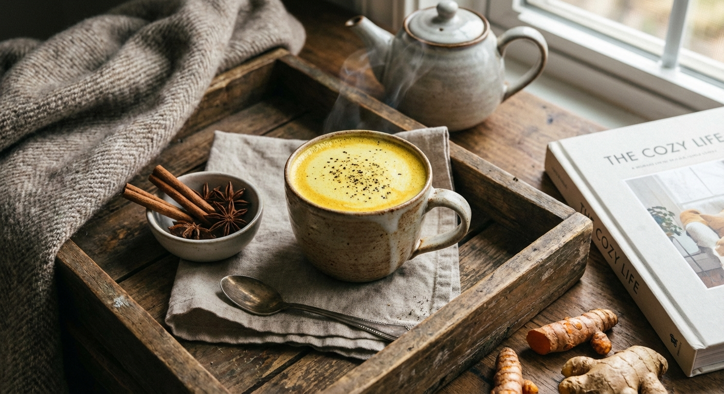 Turmeric golden milk latte with black pepper — a warming anti-inflammatory drink
