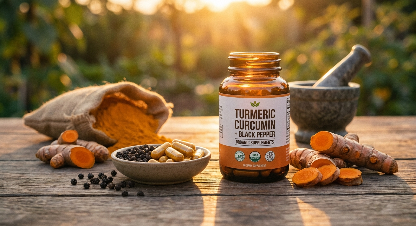 Turmeric curcumin supplement with black pepper for bioavailability