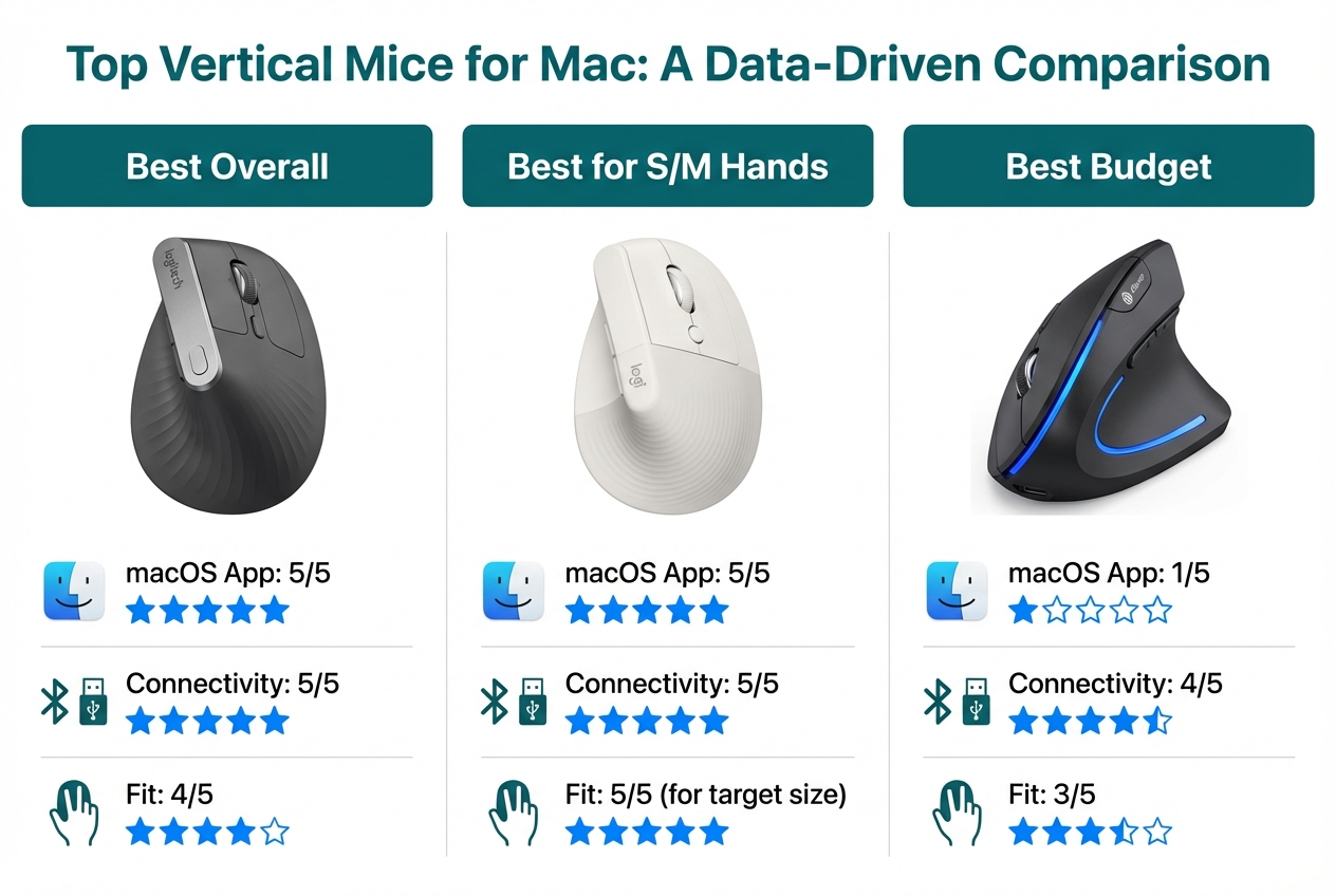 Top vertical mice for Mac comparison infographic