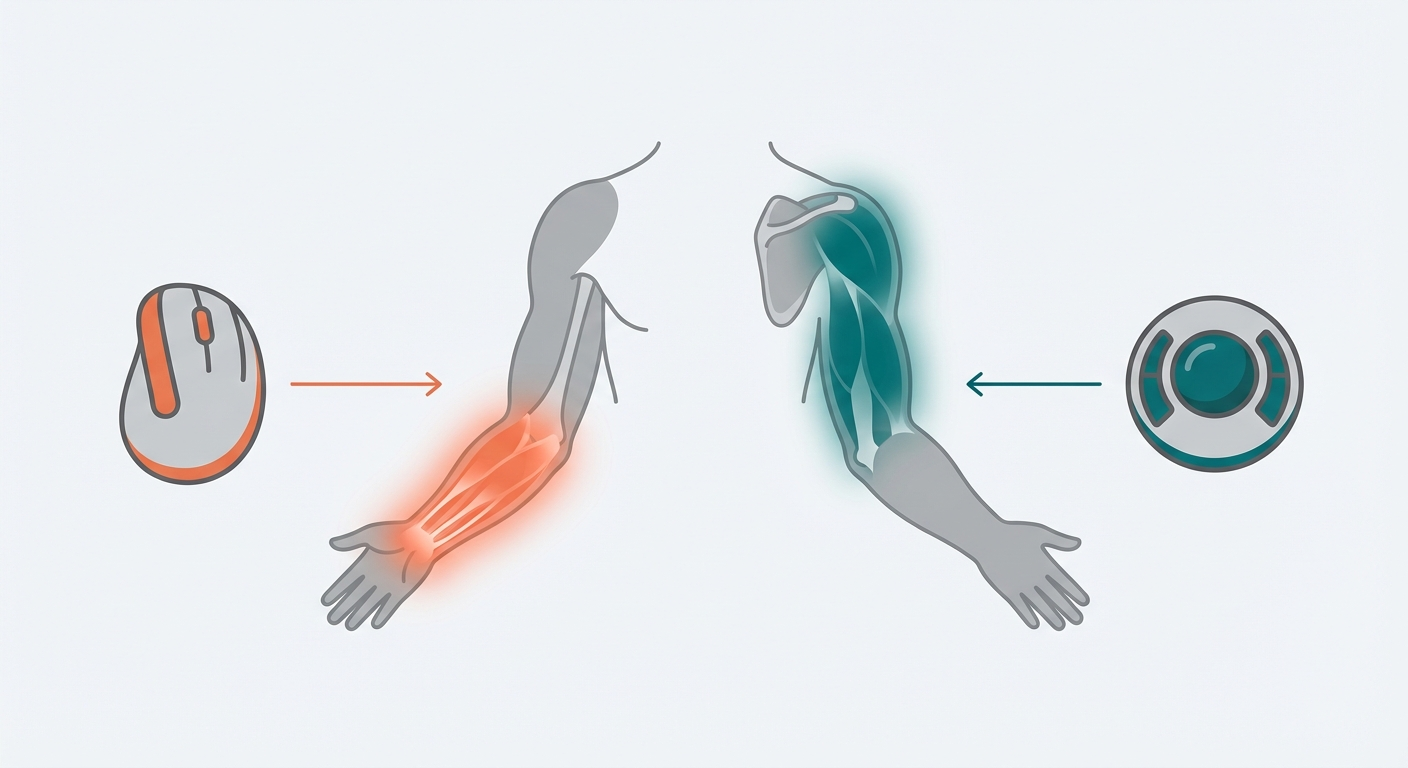 Pain localization guide for choosing vertical mouse or trackball